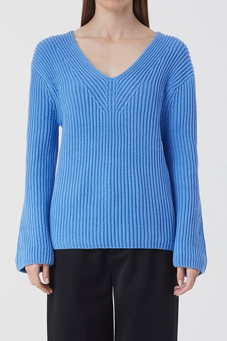 V NECK LONG SLEEVE CHAMBRAY BLUE 1