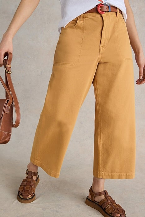TIA WIDE LEG CROP JEAN MID YELLOW 1