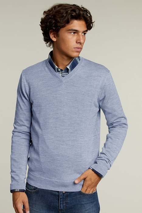 CUSTOM FIT MERINO V-NECK PULLOVER SKY MIX 1