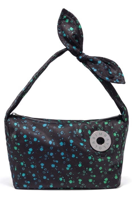 L BLACK RAINBOW FLOWERS NYLON HOBO BAG 1