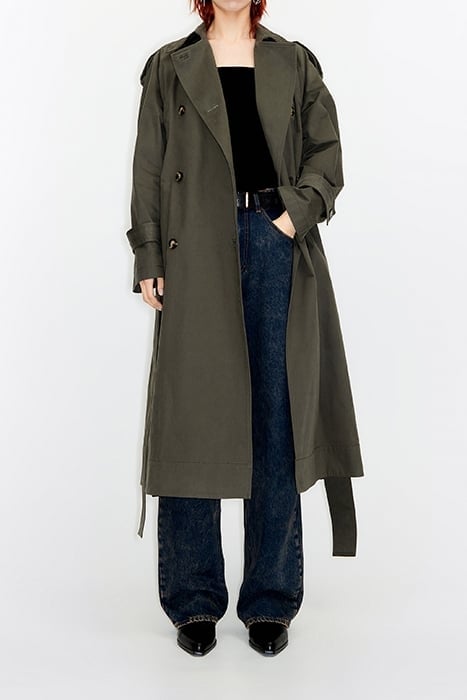 LONG DARK KHAKI TRENCH COAT 1