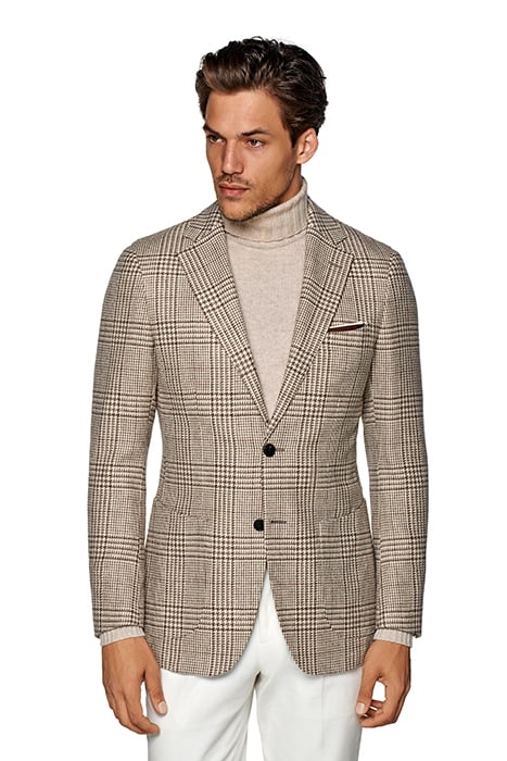 MID BROWN CHECKED TAILORED FIT HAVANA BLAZER 1