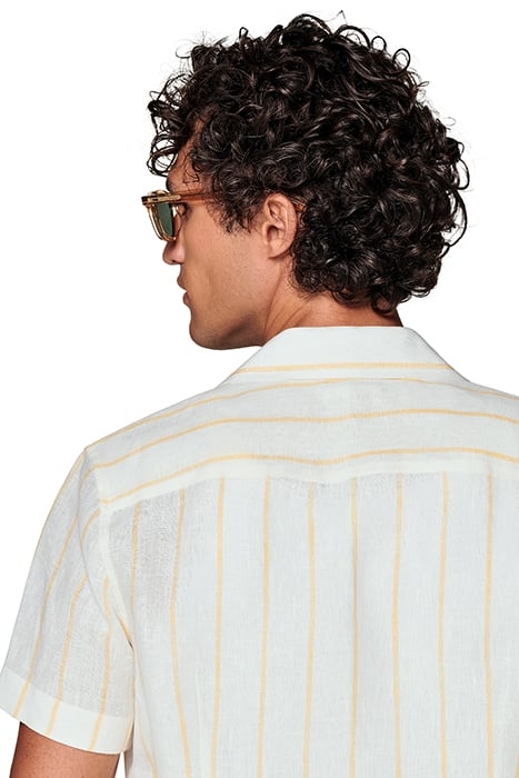 YELLOW STRIPED CAMP COLLAR SLIM FIT SHIRT 7