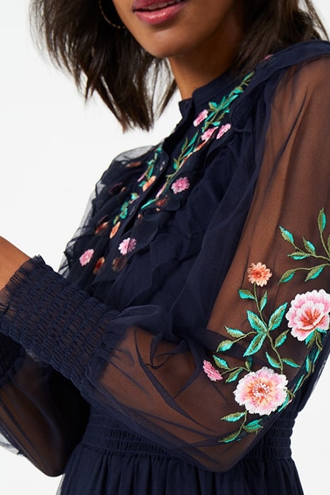 ABRA EMBROIDED MESH MIDI DRESS BLUE 6