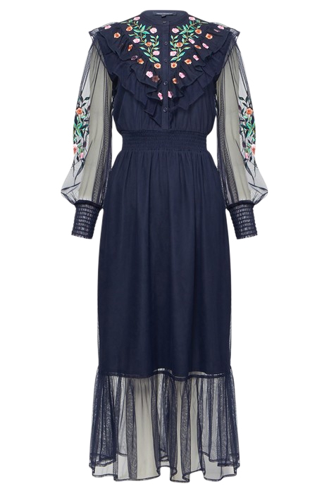 ABRA EMBROIDED MESH MIDI DRESS BLUE 3