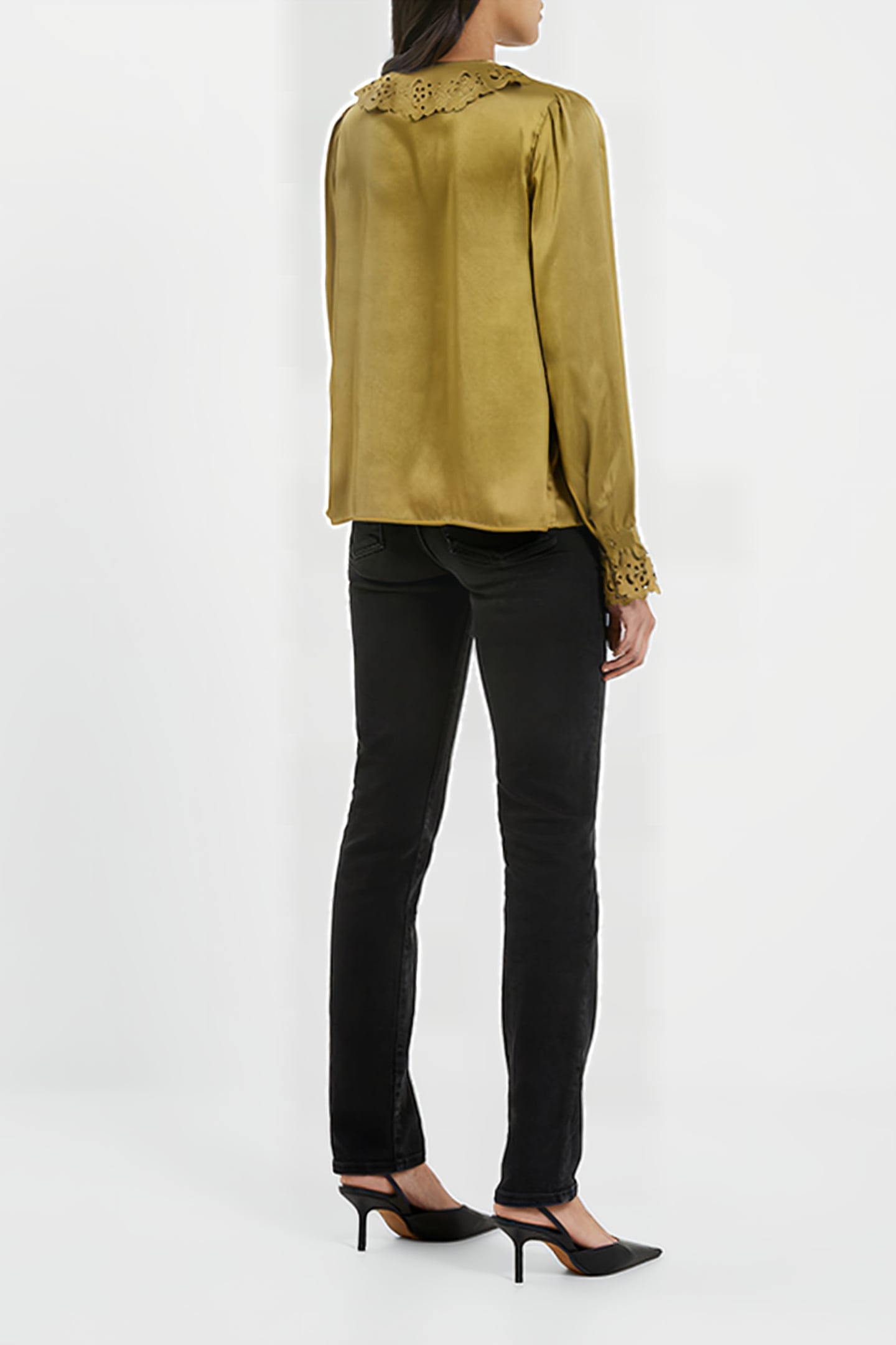 ALEEYA SATIN LACE DETAIL BLOUS BROWN 3