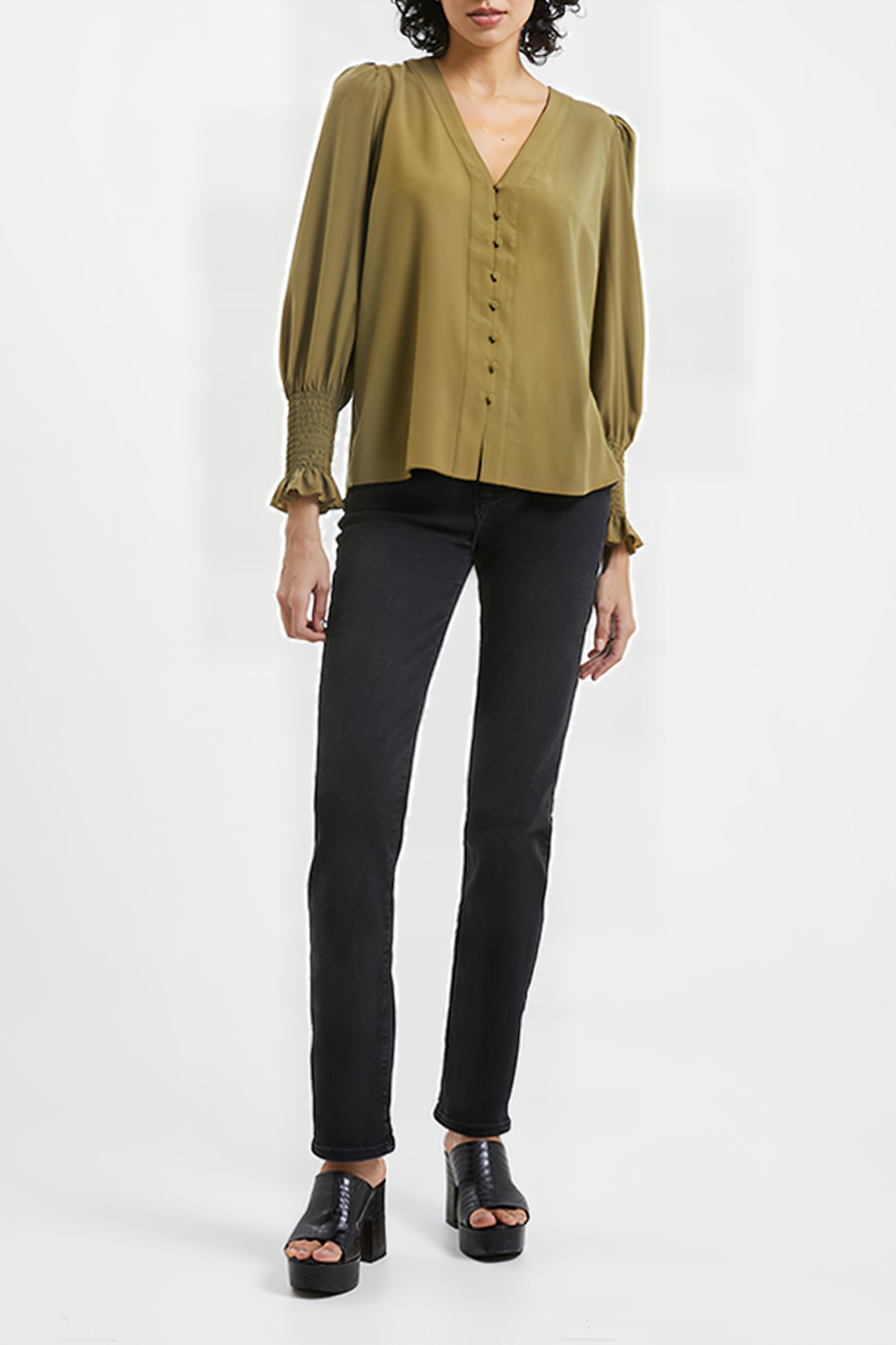 CREPE V NECK BLOUSE BROWN 2