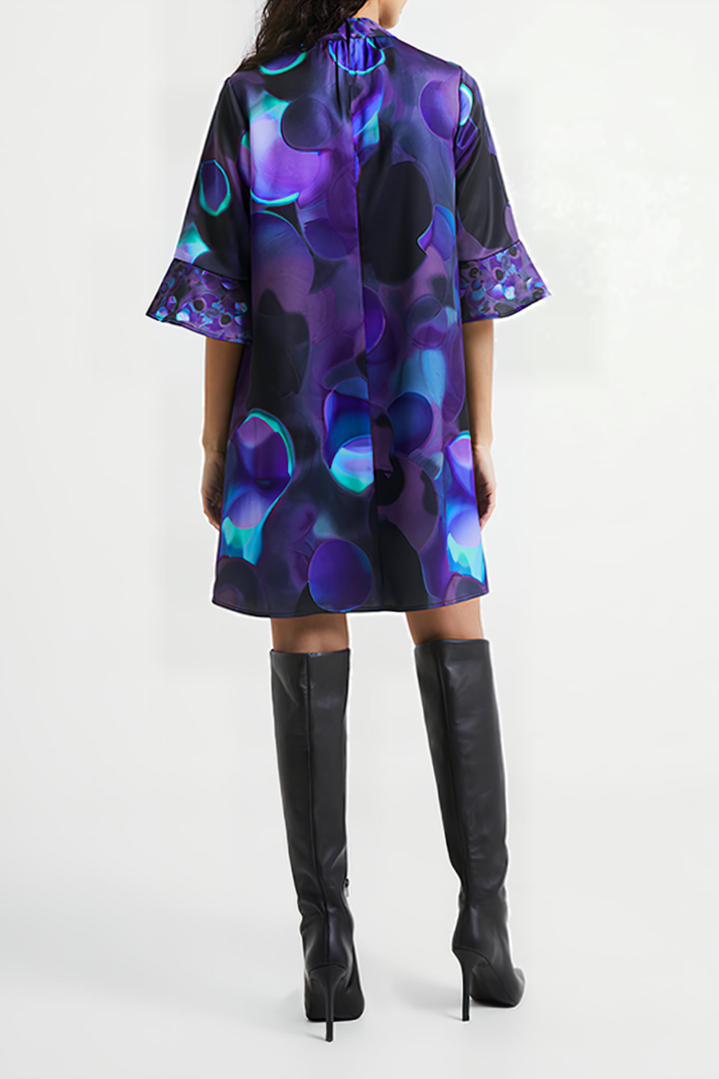 EVA HARLOW FLUTED SLEEVE DRESS BLUE 3