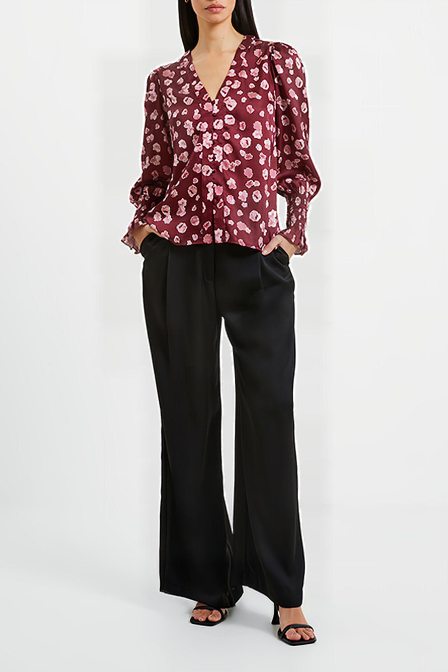 BRONWEN ALEEYA SATIN LS V NK BROWN 2