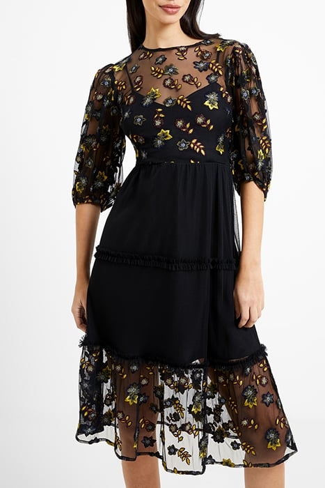 CAMIELLE EMBROIDERED MIDI DRES BLACK 1
