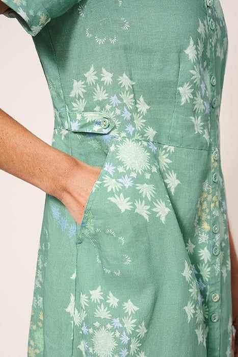 IVY LINEN MINI DRESS GREEN PRINTED 3