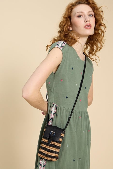 CLARA BUCKLE RAFFIA PHONE BAG BLACK MULTI 1