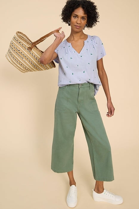 LUELLA NOTCH NECK EMB TOP MID BLUE 1