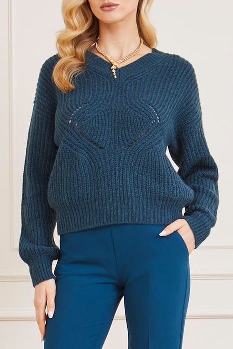 MARCIANO BY GUESS MICHELLE V NECK SWTR BLUE OPAL 1