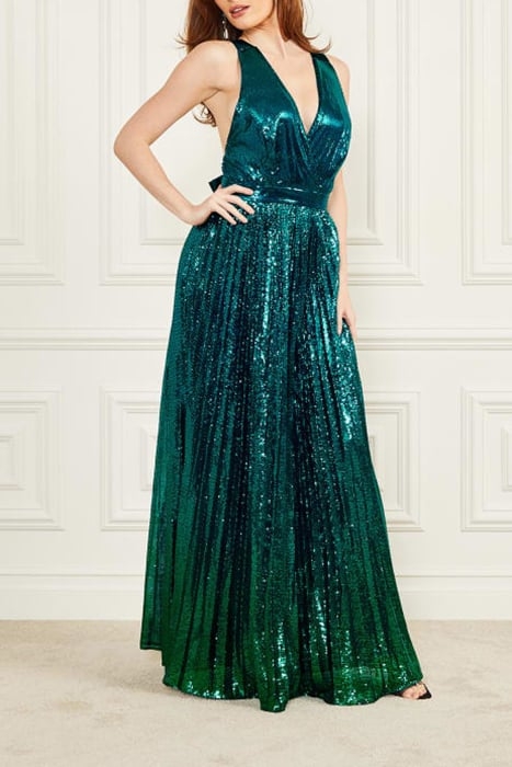 BRYCE PLEATED DRESS ORNATE TEAL MULTI 5