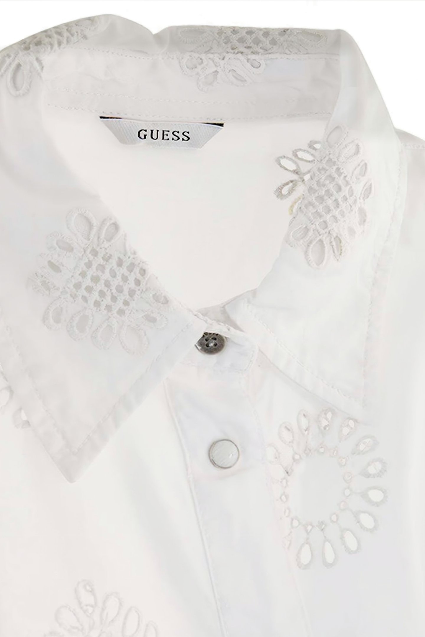 GUESS ECO SS BRIGITTE SATIN EMBRO SHIRT PURE WHITE MULTI 7