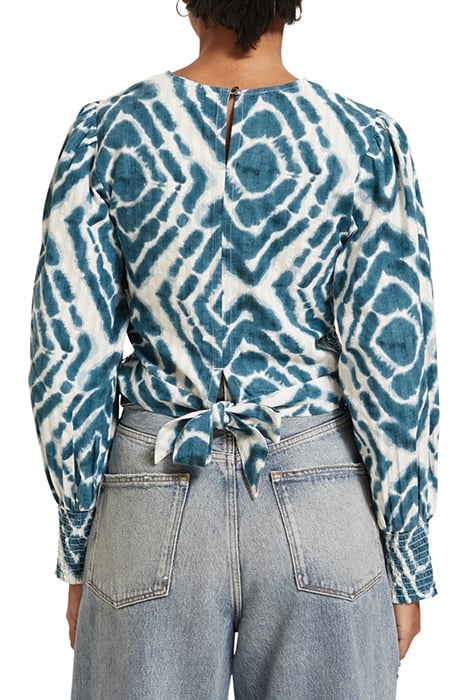 SMOCKED TOP WITH BOW BACK DISCO TIE DYE BOTTLE GREEN 2