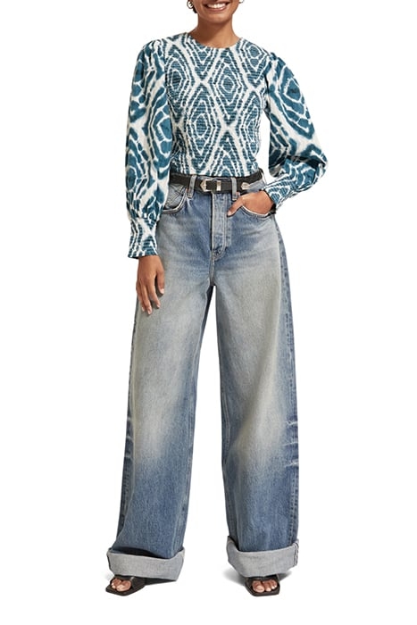 SMOCKED TOP WITH BOW BACK DISCO TIE DYE BOTTLE GREEN 3