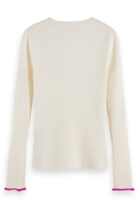 SKINNY RIB V NECK PULLOVER ECRU MELANGE 5
