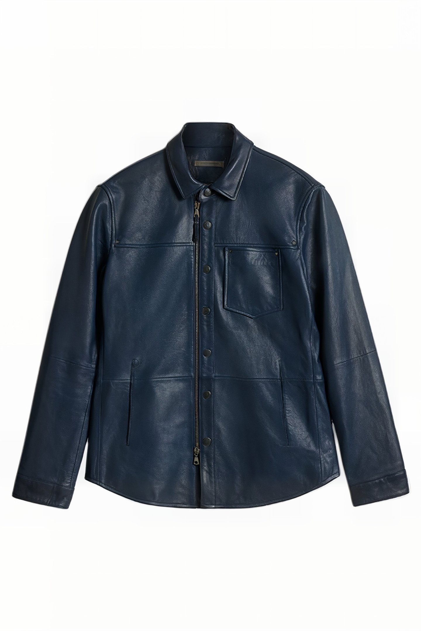 SNAP/ZIP SHIRT LEATHER JACKET INK BLUE 2