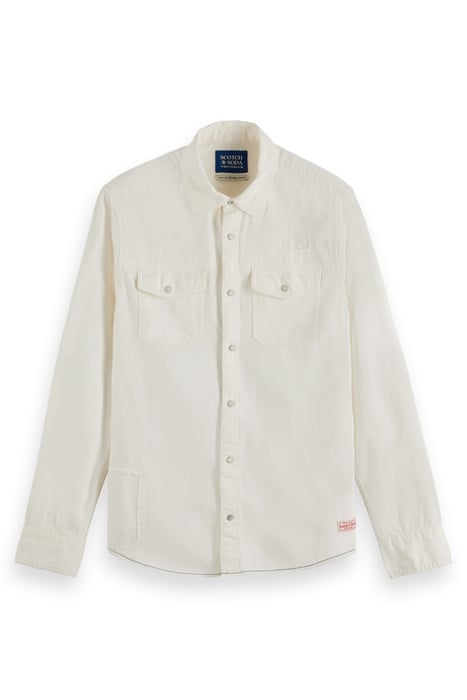 WASHED DENIM WESTERN SHIRT WITH DAMAGES IN SLIM FIT OFF WHIT 4