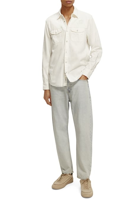 WASHED DENIM WESTERN SHIRT WITH DAMAGES IN SLIM FIT OFF WHIT 3
