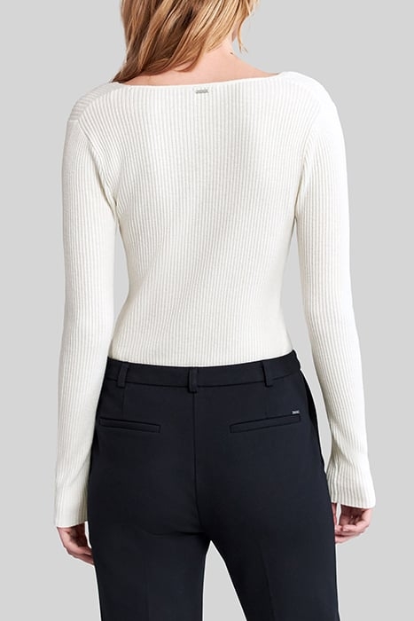 ECRU RIBBED KNIT STUDDED SWEATER 2