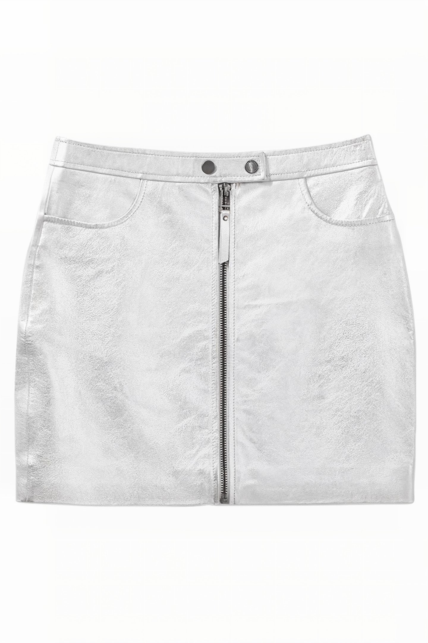 SILVER LEATHER ZIPPED SHORT SKIRT 4