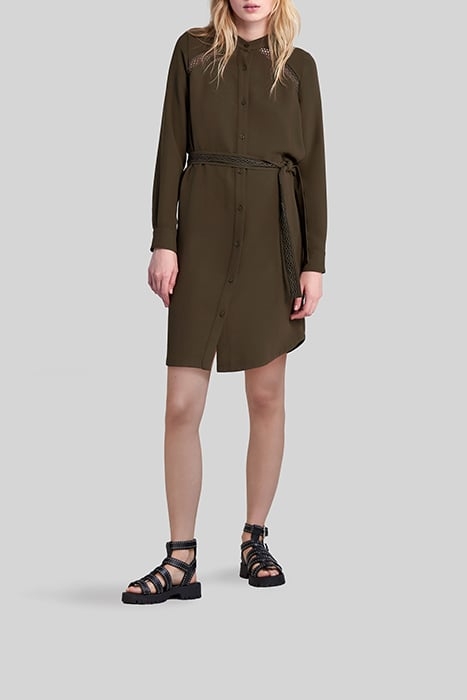 KHAKI RECYCLED DRESS WITH TONE-ON-TONE LACE PANEL 1