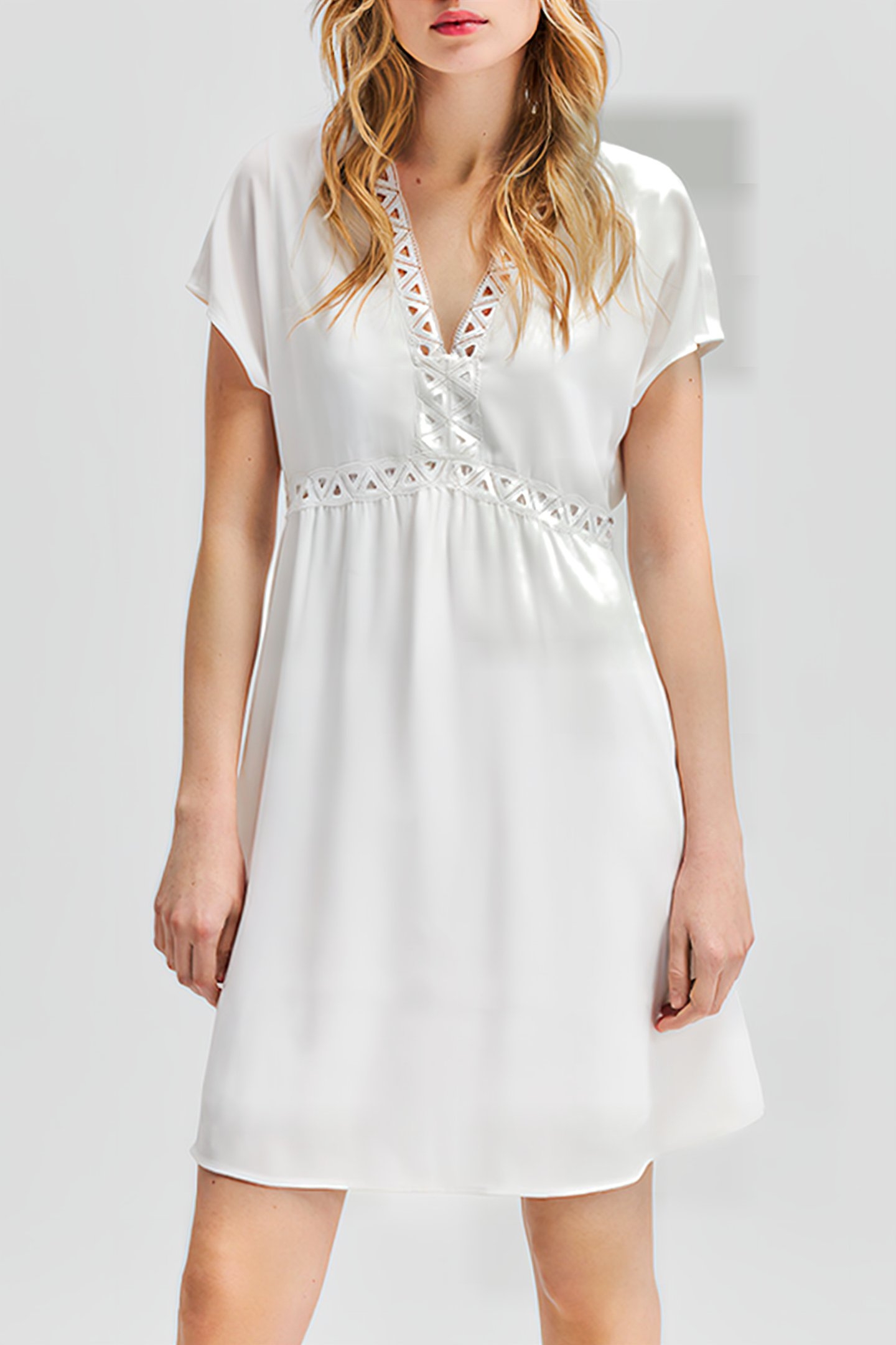 OFF-WHITE RECYCLED DRESS WITH LACE BRAID 1