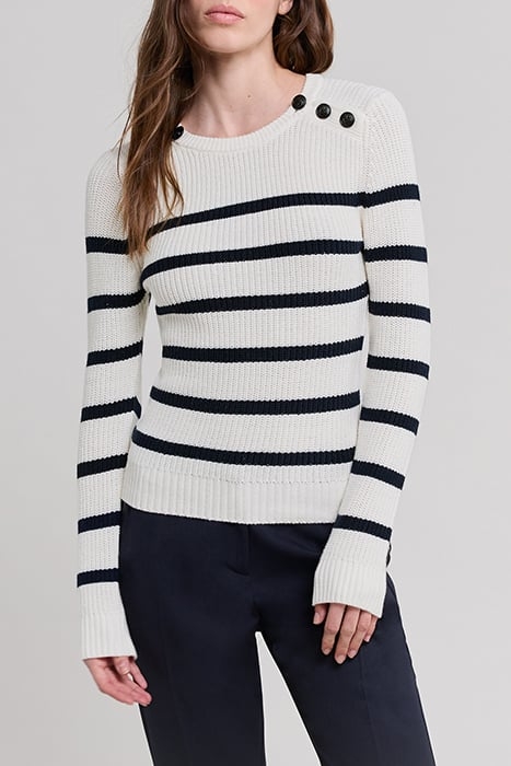 ECRU KNIT SAILOR-STRIPE SWEATER, ANCHOR BUTTONS 1