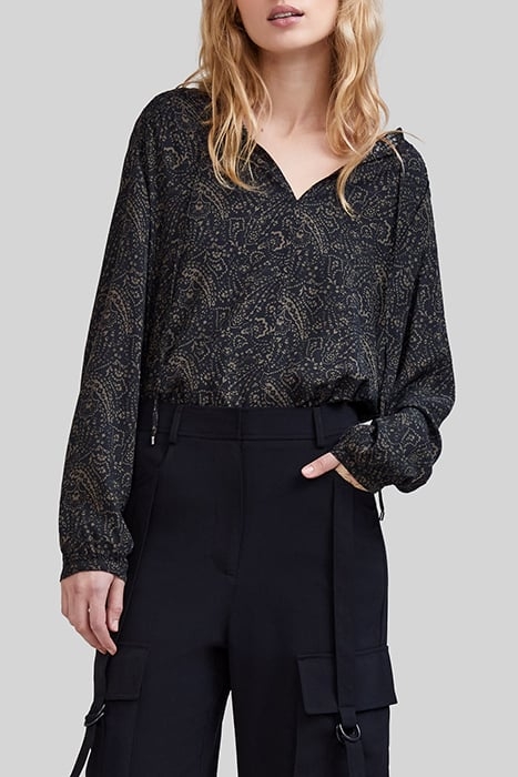 KHAKI LENZING™ ECOVERO™ FLORAL PAISLEY BLOUSE 1