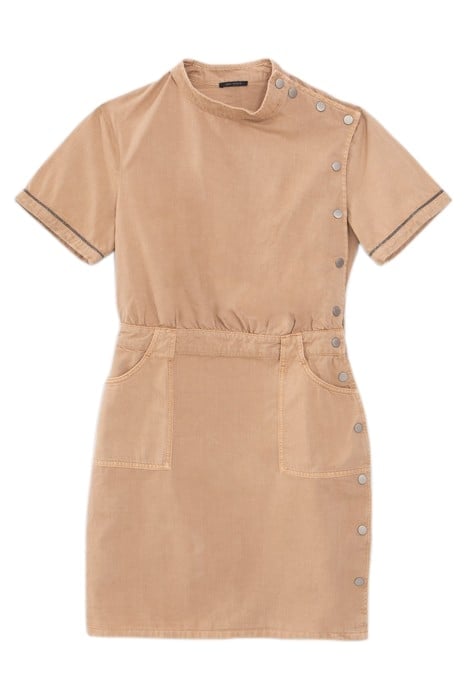 CAMEL DENIM DRESS, PRETTY BRAID, SIDE PRESS STUDS 4