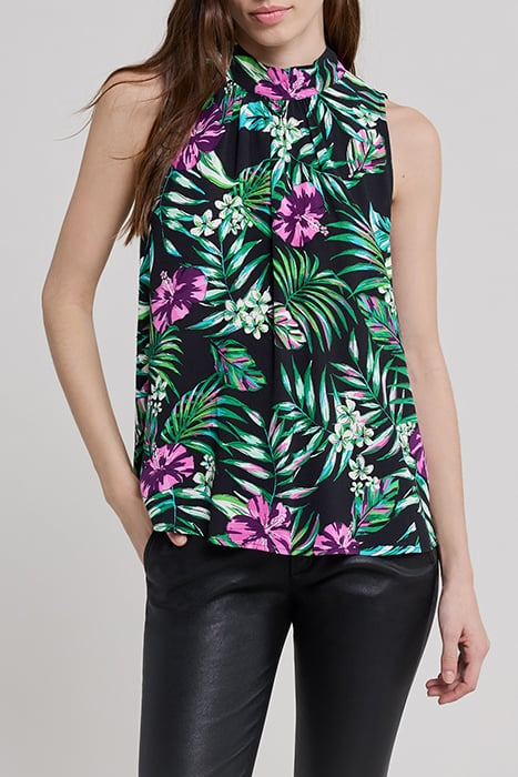 BLACK LENZING™ ECOVERO™ TROPICAL PRINT TIED TOP 1