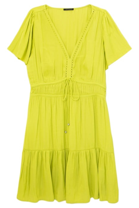 LIME GREEN CREASED DRESS WITH BUTTERFLY SLEEVES 4