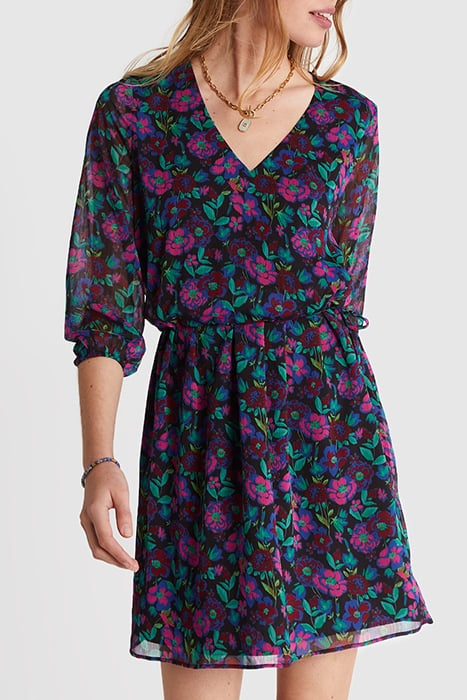 RASPBERRY DRESS WITH FLORAL COLOURED PRINT 1