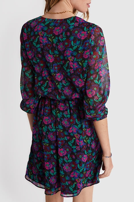 RASPBERRY DRESS WITH FLORAL COLOURED PRINT 2