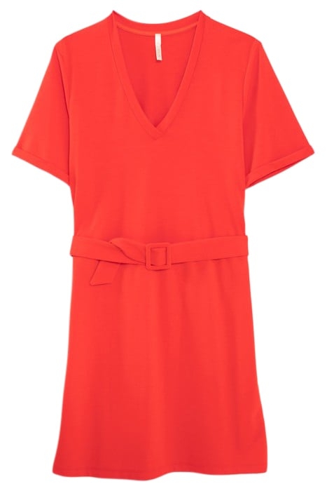 CRIMSON RED KNIT BELTED DRESS 4