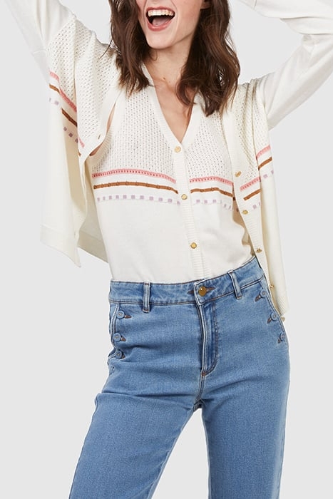 ECRU KNIT FINE-STRIPE CARDIGAN 5