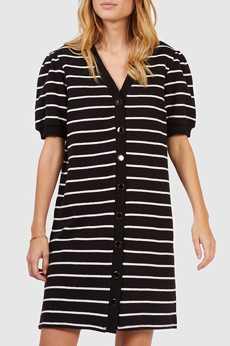BLACK AND ECRU KNIT BUTTONED SAILOR-STRIPE DRESS 1