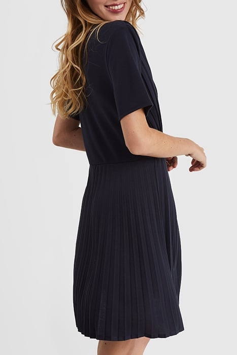 NAVY PIQUE KNIT PLEATED DRESS 2