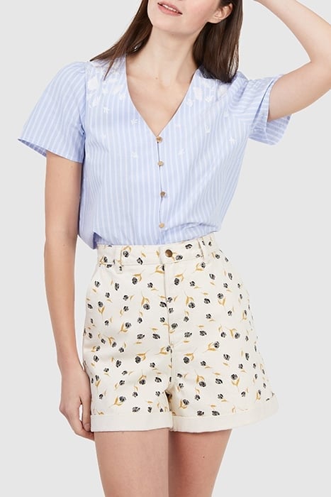 ECRU DENIM SHORTS WITH ROCK MINI-FLOWER PRINT 1