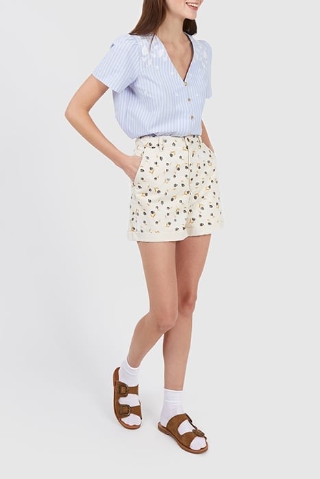 ECRU DENIM SHORTS WITH ROCK MINI-FLOWER PRINT 2