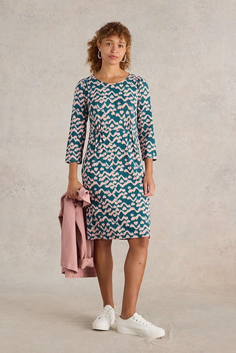 TALLIE JERSEY DRESS TEAL PRINT 1