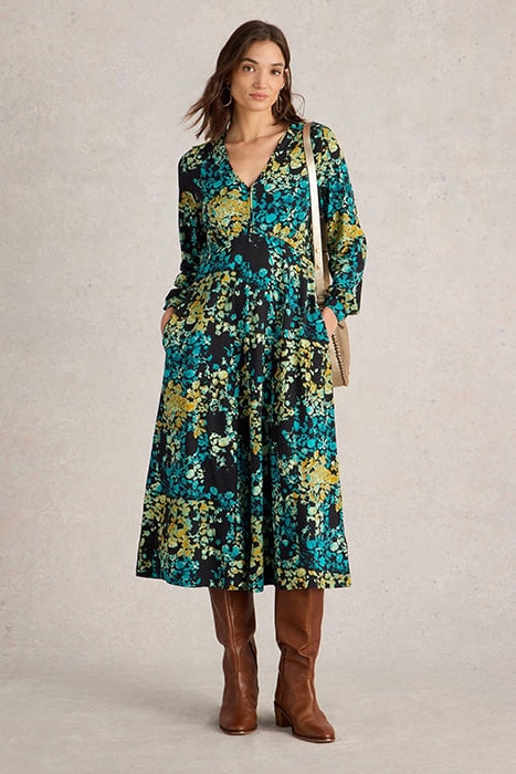 MEGAN JERSEY MIDI DRESS BLACK PRINT 1