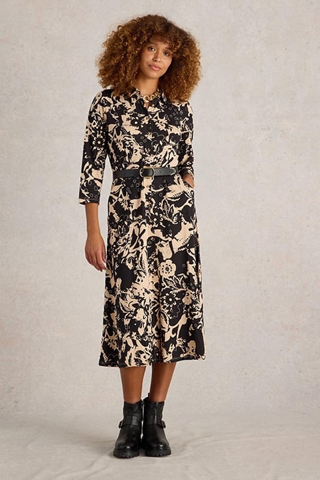 RUA JERSEY SHIRT DRESS BLACK MULTI 1