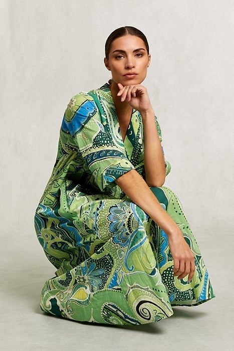 BLUE/GREEN FANTASY V-NECK DRESS GREEN 3