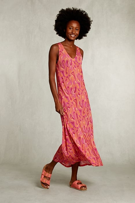 MULTI SLEEVELESS VISCOSE V-NECK DRESS PINK 3