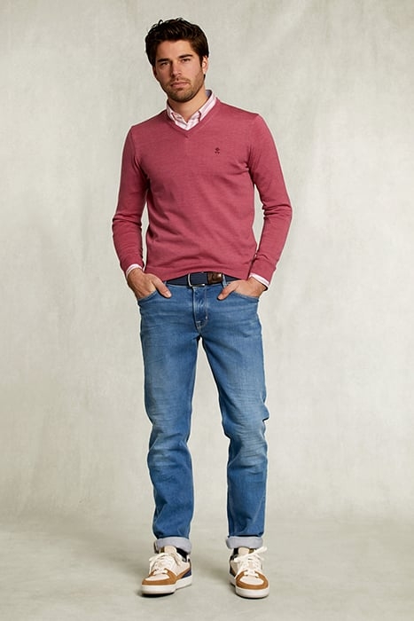 CUSTOM FIT MERINO V-NECK PULLOVER AMARANTH MIX PINK 3