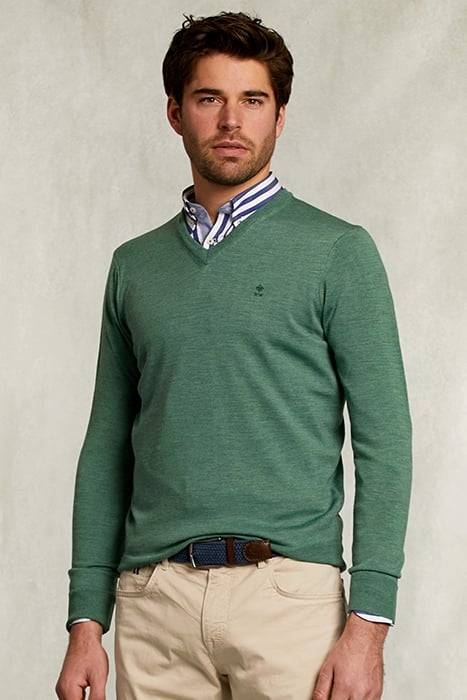 CUSTOM FIT MERINO V-NECK PULLOVER EQUATOR MIX GREEN 1